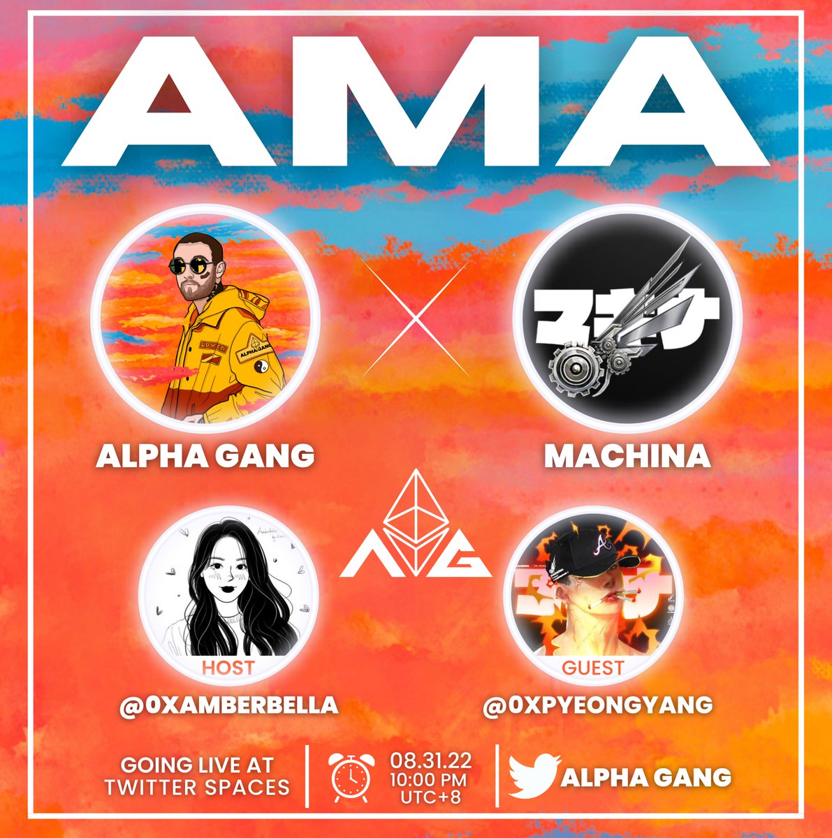⚡AG X MACHINA AMA GIVEAWAY⚡

To enter:
1️⃣ Like &amp; Retweet
2️⃣ Follow @AlphaGangX &amp; <a href="/Machina_NFT/">Machina マキナ</a>
3️⃣ Tag 3 Friends
4️⃣ More WL opportunities in DC during the AMA

🔥  Set a reminder for our 31/8 10pm UTC+8 AMA below 🔥
x.com/i/spaces/1zqKV…

2 winners will be picked in 48 hrs ⏳