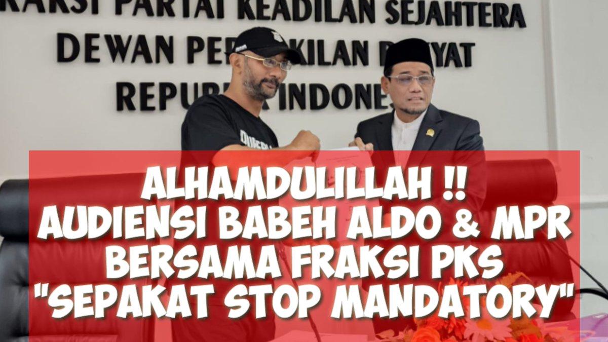 BabehAldoAje's tweet photo. BABEH ALDO &amp; MPR DITERIMA FRAKSI PKS @PKSejahtera !! 
ALHAMDULILLAH SEPAKAT STOP PEMAKSAAN VAKSIN !!
Mudah2an aspirasi kami bukan hanya diterima namun berharap bisa ditindak lanjuti !!!
Aaamiiin...

Link :
https://t.co/70ikUdXJqG

#RakyatMelawanMandatory 
#RakyatMelawanMandatory https://t.co/TAXIFNW2KT