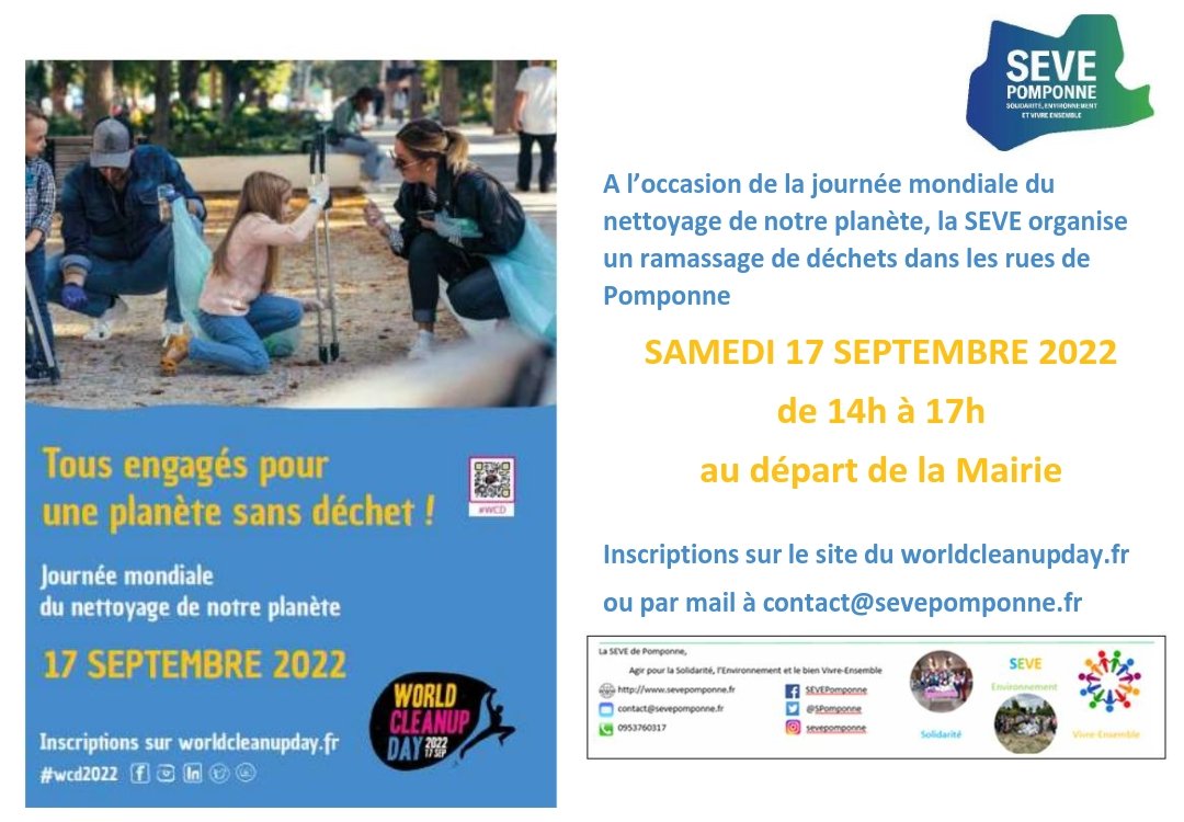 SPomponne's tweet photo. Pour la 3e année, la SEVE participera à la journée mondiale du nettoyage de notre 🌍, organisée le samedi 17 septembre.
Rdv de 14h à 17h pour un ramassage de déchets dans les rues et sur les bords de Marne de Pomponne
Inscription sur https://t.co/ne2m1POdin 
@MarneetGondoire https://t.co/jyMrDMuYKY