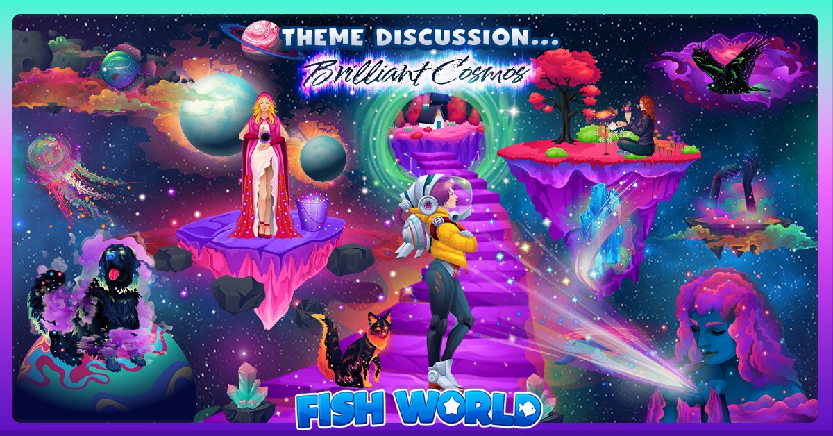 FishWorldGame's tweet image. We're off to a dreamy celestial galaxy with you this week with our new theme, "Brilliant Cosmos!"  🎆 

With starlit constellation creatures, stunning planet pieces and detailed new fantasy characters to create your scenes with. 🌟
#Art #FantasyArt #Space #Game #Creative #fun