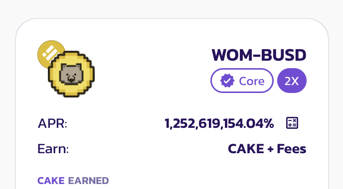 The $WOM Farm and Syrup Pool are now live!

👉 $WOM-BUSD Farm: 
pancakeswap.finance/farms
👉 Stake $CAKE, Earn WOM: 
pancakeswap.finance/pools

APR will drop as liquidity increases.