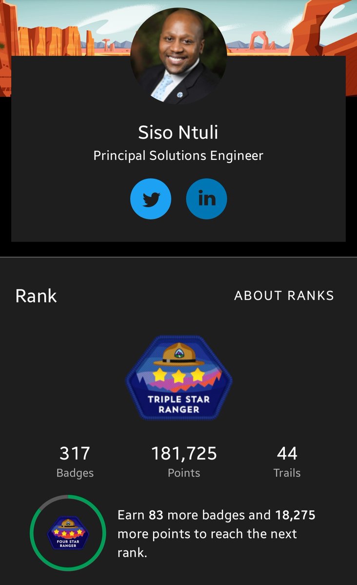 SisoNtuli's tweet image. Excited to see the new Trailhead Ranger badges finally up. I have seen this request since I joined the ecosystem and now it's here.
What are your Ranger Status goals?
Are the new badges motivation for you? 
#TripleStarRanger #LegendsOfLowCode #SolutionEngineer