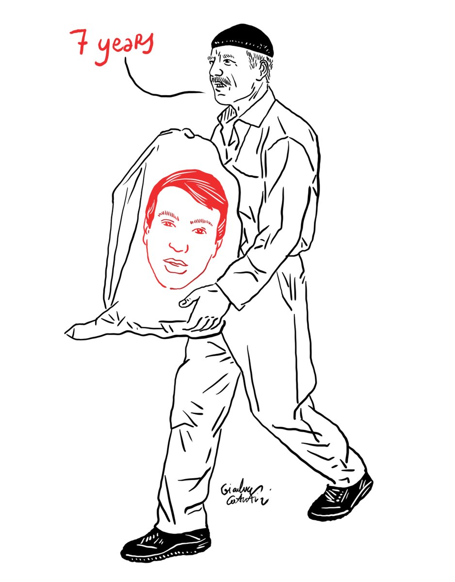 İtalyalı karikatürist Gianluca Costantini, 7 yıl sonra çocuğunun kemiklerini bir torba içinde teslim alan baba Ali Rıza Arslan’ı çizdi.