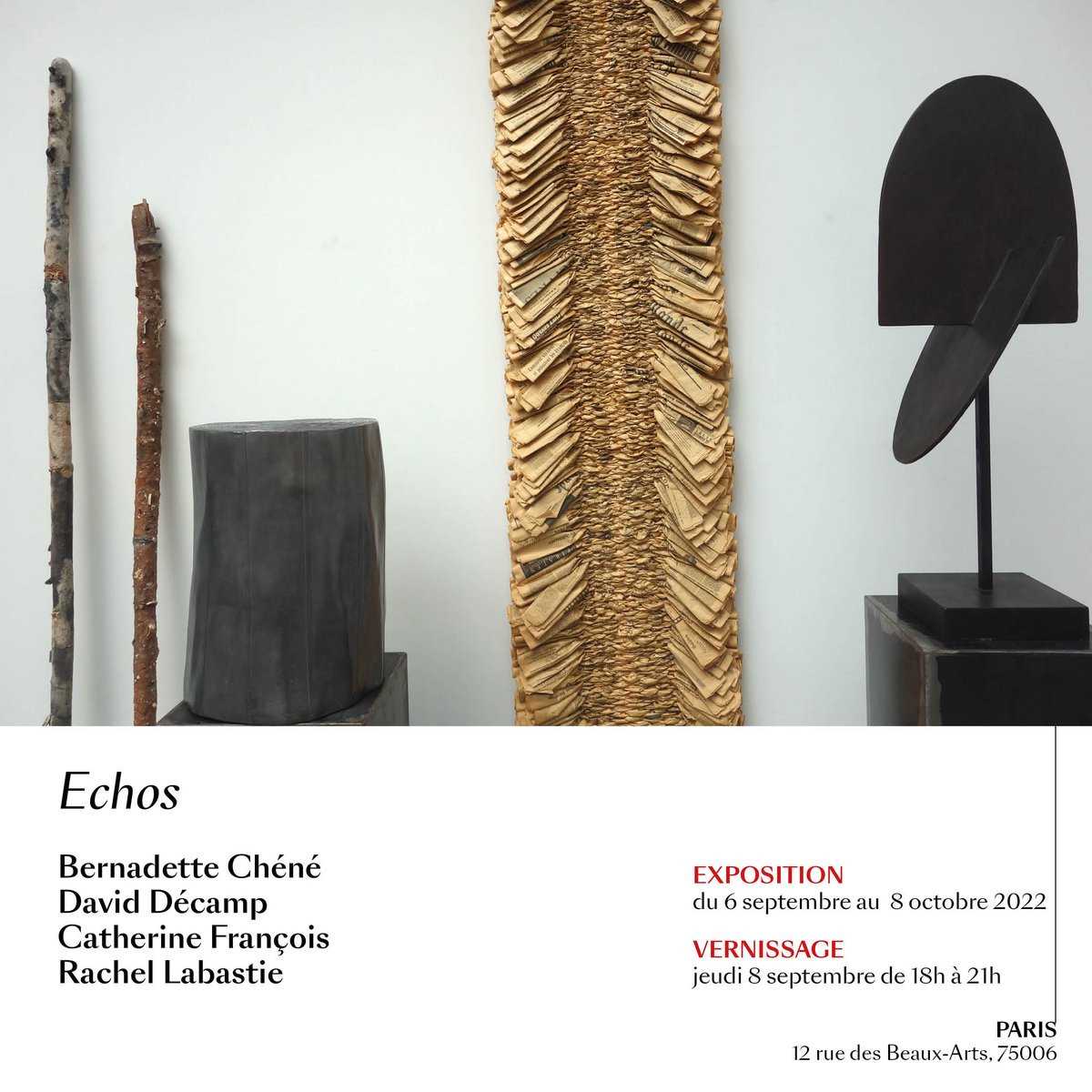 [SAVE THE DATE / ECHOS / GROUP SHOW] 💥

Galerie La Forest Divonne - Paris

"ECHOS"
Bernadette Chéné
David Décamp
Catherine François
Rachel Labastie

Vernissage le 8 octobre de 18h à 21h

#echos #galerielaforestdivonne #paris #exhibition #sculpture #contemporaryart #savethedate