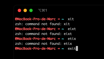 magarrent's tweet photo. What's the world record for writing "exit" wrong in the terminal? @GWR 🤣

#developers #iterm #zsh #devops #MacOS #linux https://t.co/EFDdBYvfNV