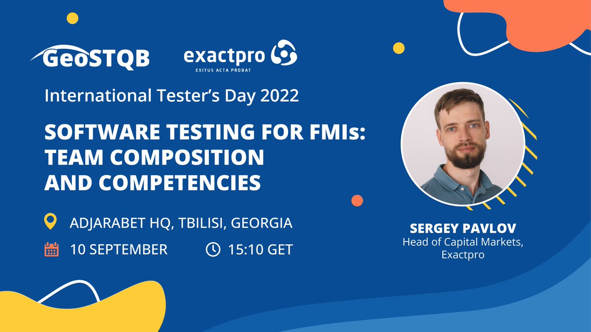 exactpro's tweet photo. Join Sergey Pavlov, Head of Capital Markets, @exactpro, on September 10, at 13:10 CET/15:10 GET to celebrate Software Tester's Day & talk about #SoftwareTesting for Financial Market Infrastructures: Team Composition & Competencies https://t.co/GLMsDpbfcZ
#Exactpro #GeoSTQB https://t.co/VvAWmjIbpi