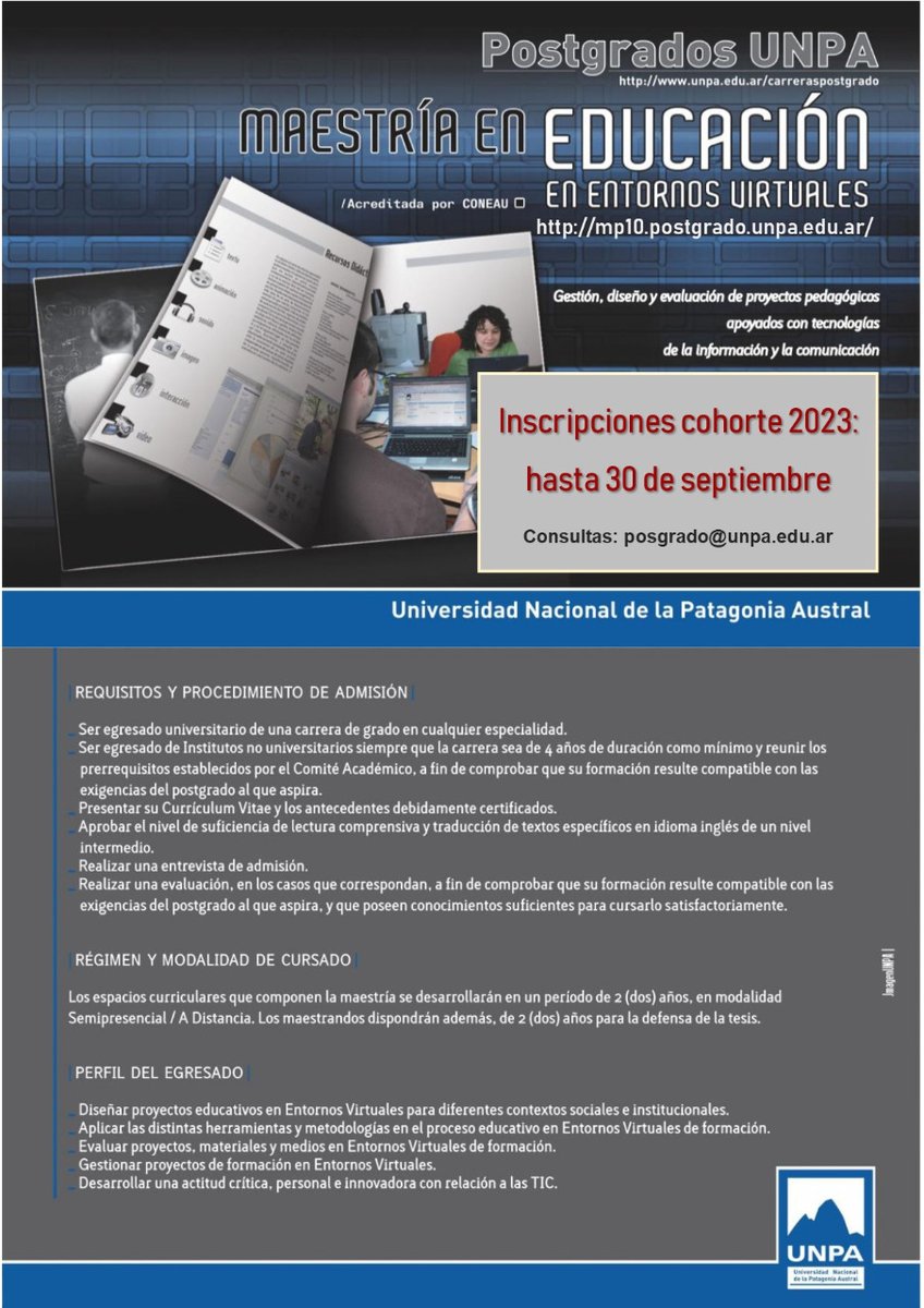 aiaranciaga's tweet photo. Abiertas las inscripciones a la Maestría Educación en Entornos Virtuales https://t.co/ULxmViBIJd https://t.co/zR3daLQBoO