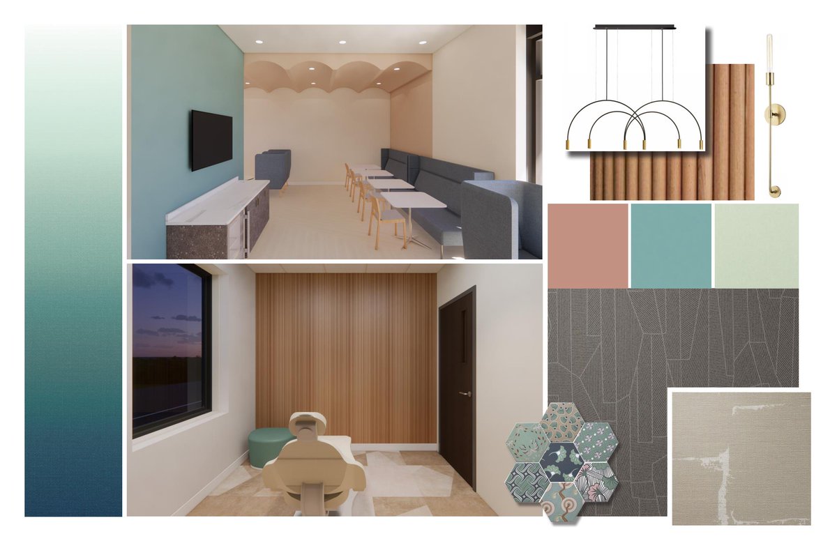 APEXDB's tweet image. When the client asks for contemporary yet inviting–and your team delivers! Check out the Concept Board for a pediatric and orthodontic office. Next phase: construction!

#ApexDesignBuild #ConceptBoard #Design #ModernInteriors #ModernDesign #Contemporary