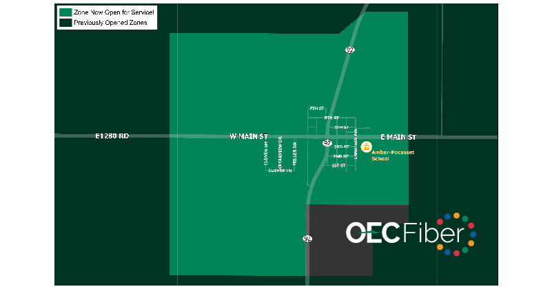 OecFiber's tweet photo. ⚡️ NEW WEEK, NEW FIBER ZONE ⚡
️•
Congrats to everyone in the green areas shown on the map - you can now sign up for #OECFiberFast services!
•
Visit https://t.co/gfmbxPJTUa to get started today! https://t.co/JITfjBVXab