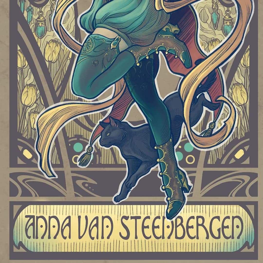 annasteenwriter's tweet photo. I proudly present my new logo and banner created by the exceptionally talented artist Thyonesca. Art Nouveau motifs with a hint of Steampunk. 🥰 #steampunk #steampunkartist #steampunkwriter #steampunknovel #ladycat #everbeatingchronicles #スチームパンク https://t.co/xQL6NInWwc