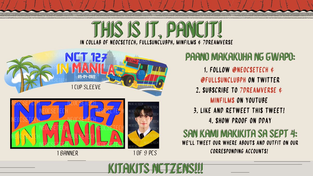 fullsunclubph's tweet image. Ready na ba lahat sa #THELINKTourManila !? Mamimigay kami ng cupsleeve, banner at grad pic sa sept 4! 😋 Hanapin niyo lang kami at ipakita kung nasunod niyo ang instructions na ibinigay namin :D Kitakits, PHczennies!! 🫶🏻

#NCT127inManila