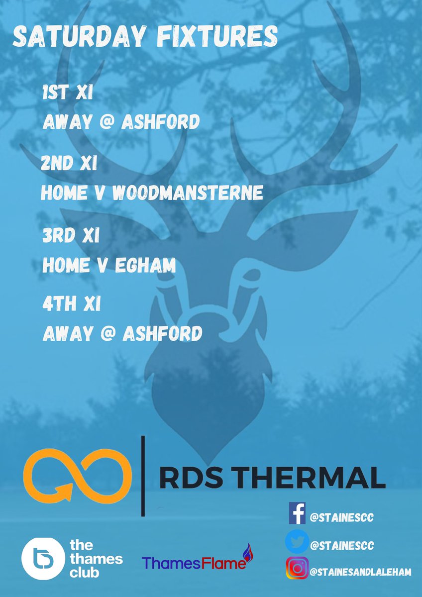 stainesmiddxcc's tweet photo. It’s our final round of league fixtures this Saturday followed by our end of season party - crucial games for 1️⃣s 2️⃣s and 3️⃣s

1️⃣ v @AshfordCricket 🚕
2️⃣ v @WoodsCricket 🏠
3️⃣ v @eghamcricket 🏠
4️⃣ v @AshfordCricket 🚕 https://t.co/j5xXVtQuU3
