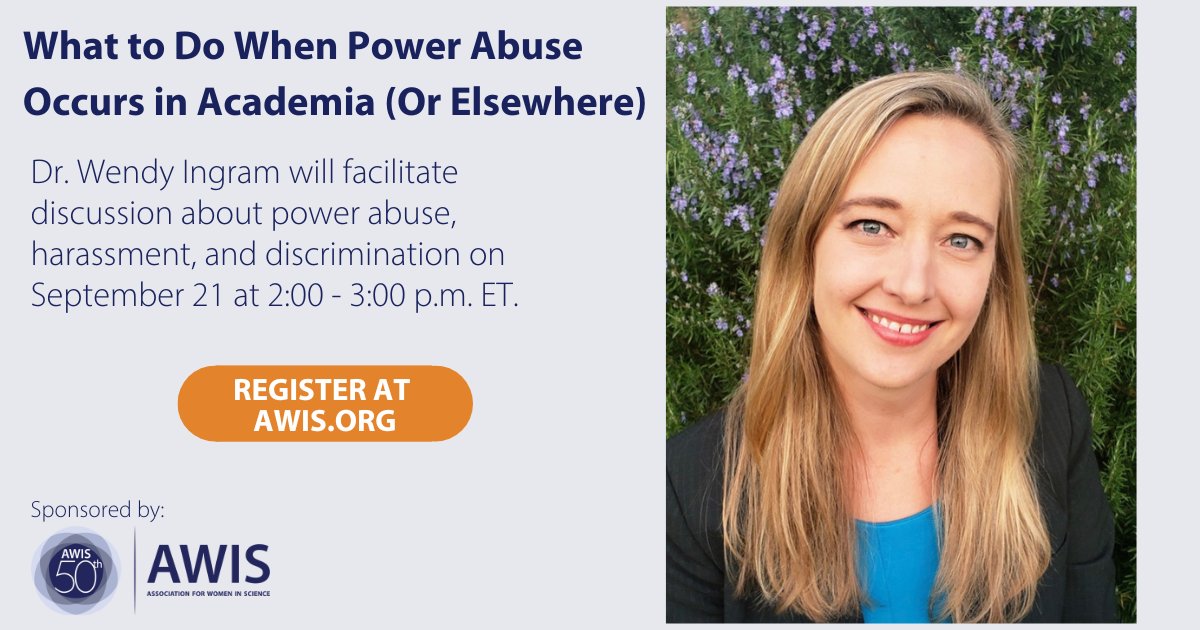 Why is power abuse so common in academia, and what can we do about it? Join us to discuss these questions with <a href="/pyromanticism/">Dr. Wendy Marie Ingram</a> on Wednesday, September 21. ow.ly/scTS50KvJ0K #AcademiaToo #STEMtoo #MeTooPhD