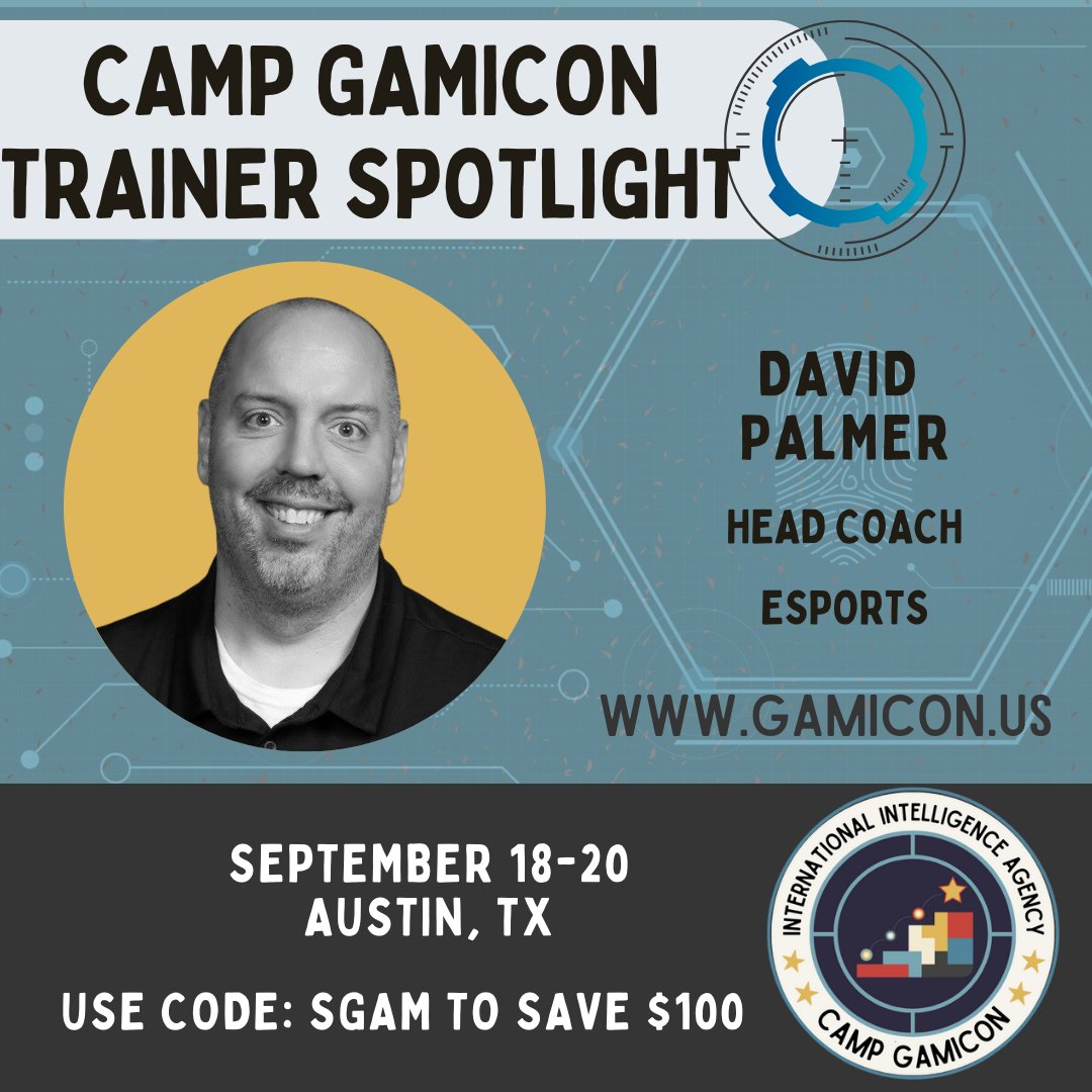 GamiCon_us's tweet photo. Our agent trainers are pretty, pretty impressive. Meet David Palmer, #esports head coach. He's leading our kick-off event September 18th! https://t.co/u3SFtN4qpp #gamicon22 #gamification #professionaldevelopment @TechLearnConf @TrainingMagUS https://t.co/HT6vhOlHGB