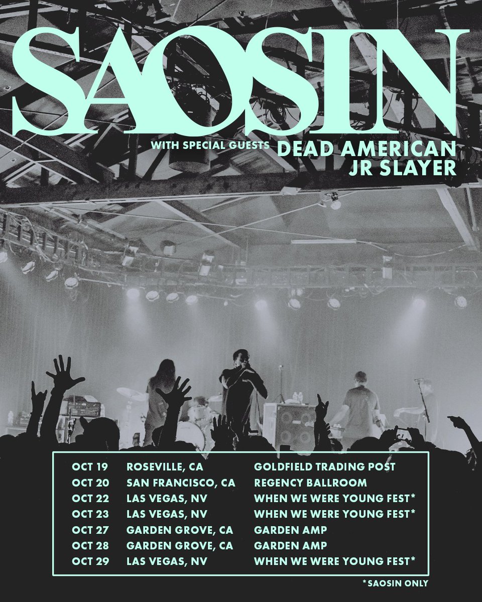 Saosin (@saosin) on Twitter photo Excited to have <a href="/deadamerican_/">Dead American</a> and <a href="/JRSlayerjams/">J.R. SLAYER</a> will be joining us this October! Tickets on sale now at saosin.com Excited to have <a href="/deadamerican_/">Dead American</a> and <a href="/JRSlayerjams/">J.R. SLAYER</a> will be joining us this October! Tickets on sale now at saosin.com