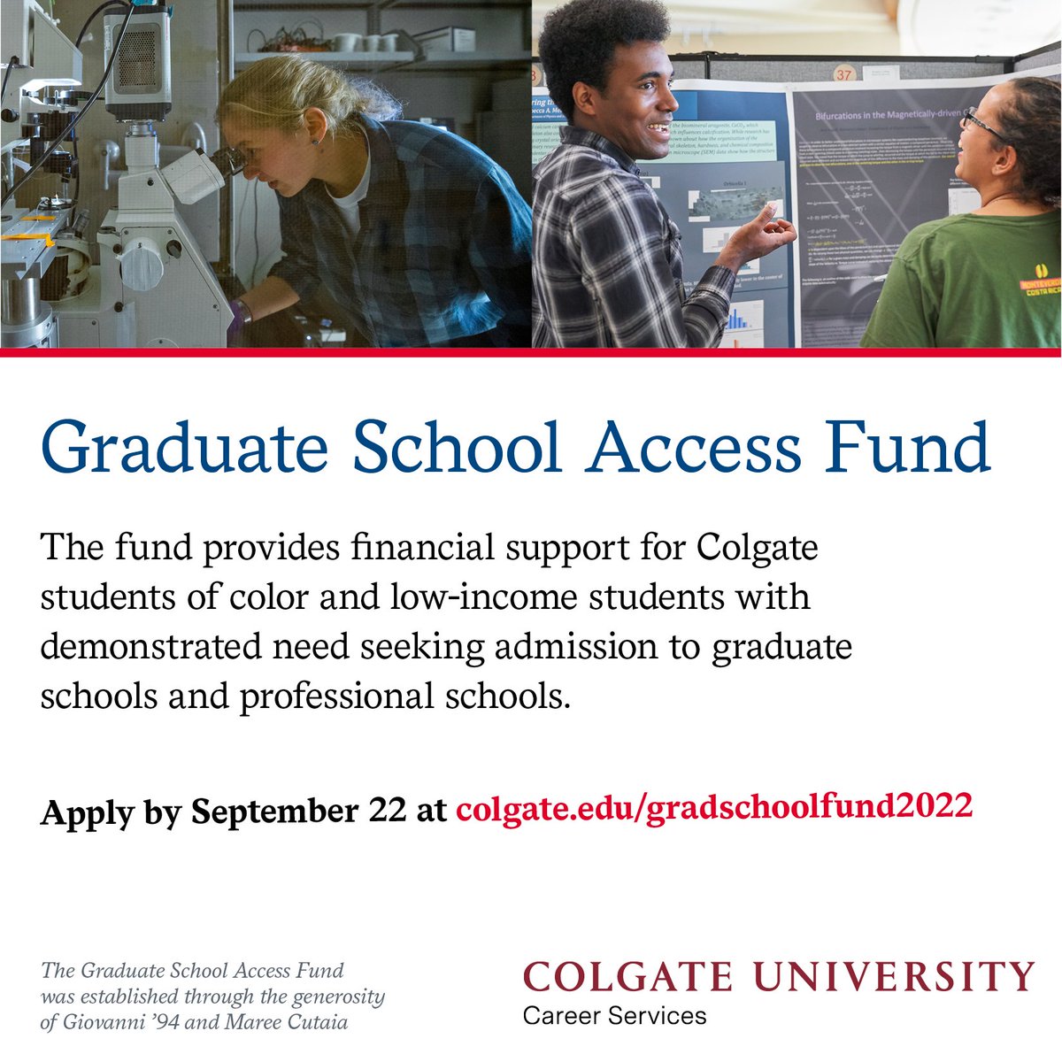 Considering grad or professional school? Apply for the Graduate School Access Fund.

➡️ colgate.edu/gradschoolfund…