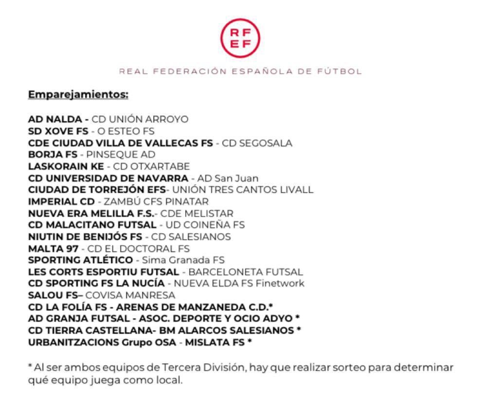 Informa <a href="/Futsalsur/">Futsalsur</a> que <a href="/MislataFS/">Mislata FS</a> disputará la 1ª ronda de la Copa del Rey frente al Urbanitzacions Grupo Osa balear.