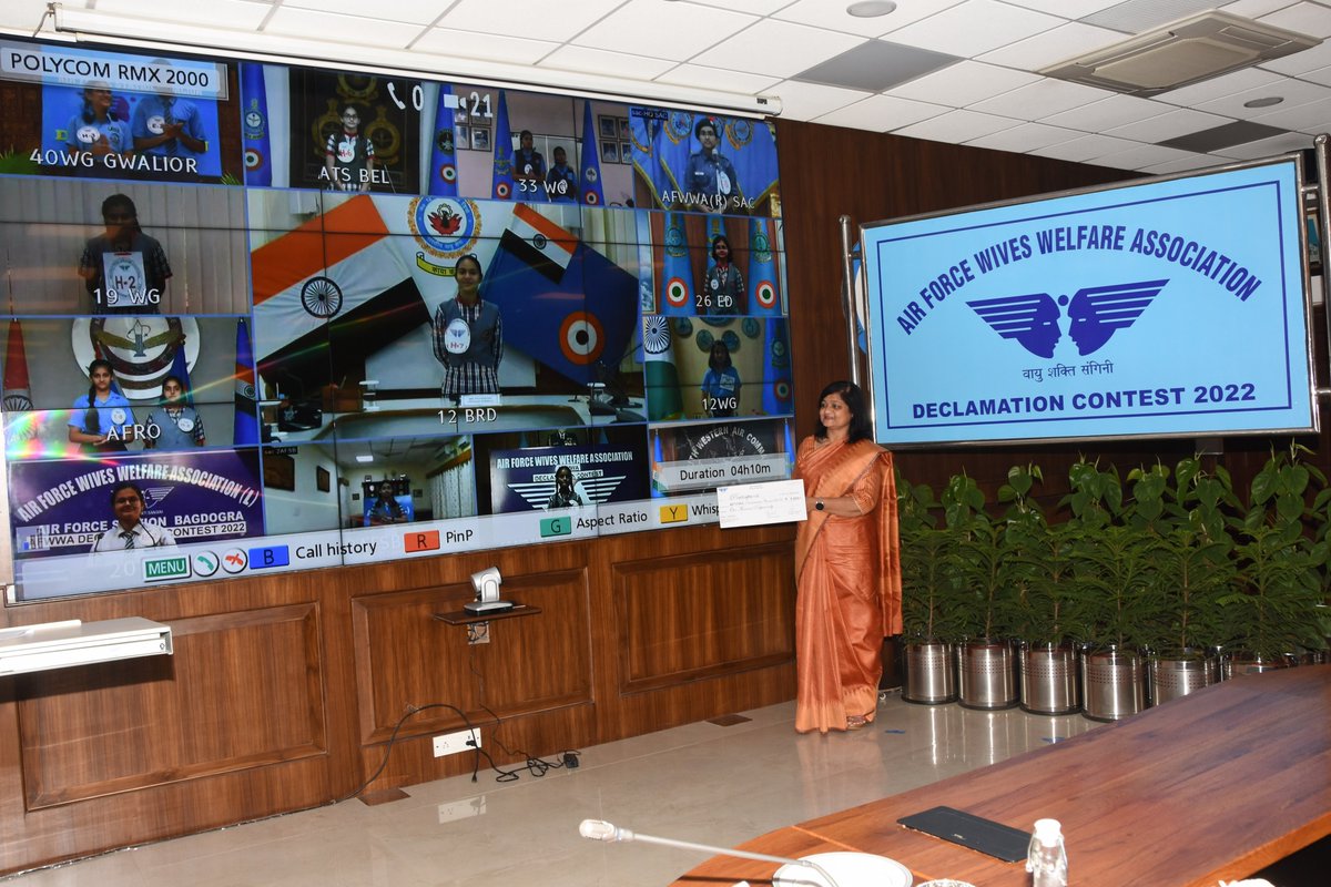 IAF_MCC's tweet photo. The finale of the Children's Annual Declamation Contest-2022 was conducted by Air Force Wives Welfare Association (AFWWA) at New Delhi today. Mrs. Neeta Chaudhari, President #AFWWA, presided over the function. (1/2) https://t.co/rauukHNRuz