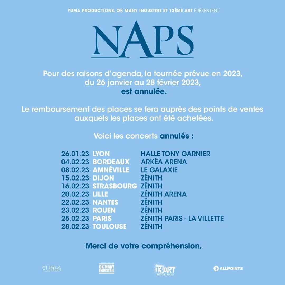 ActuNaps's tweet photo. 🚨 Les concerts prévu pour 2023 sont annulés c'est une nouvelle catastrophique pour l'humanité 😢 https://t.co/5vGT8CGARa