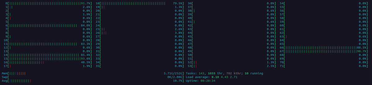 BenjaminLozanoW's tweet photo. With locally I mean in this 72 Intel Xeon(R) CPU E5-2696 v3 @ 2.30 GHz with 256 GB of RAM machine. https://t.co/hm7pWm8j4E