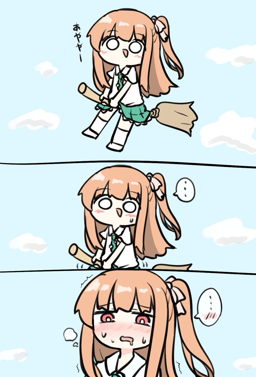 箒に跨って飛ぶ朝比奈桃子ちゃん 