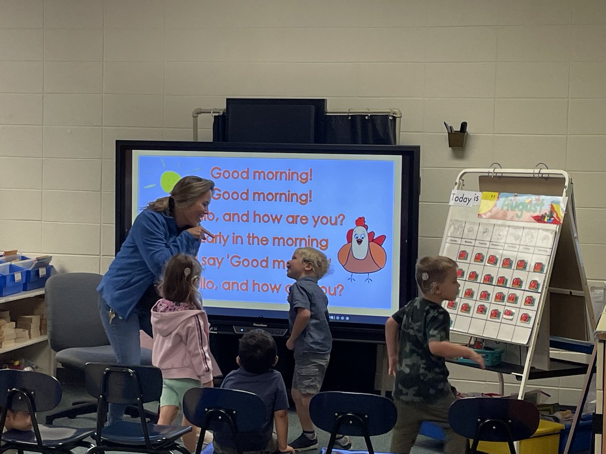 Off to a good start this morning at JPC! Ms. Clark's class is singing the Good Morning song and working on sorting.