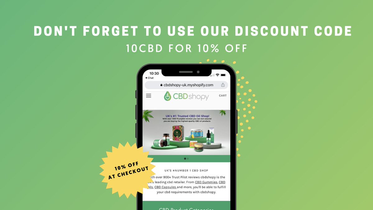 CbdShopy's tweet image. Don't forget to use our 10% off discount code when shopping on our new website! Check out all the great CBD products we have to offer. Use code 10CBD at checkout. 💚🤩 #CBDoiluk #cbdoil