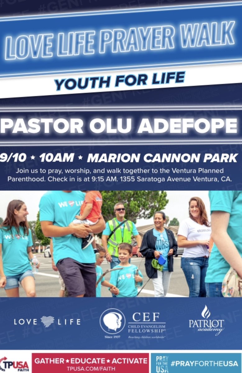 Dani4everfree's tweet photo. Join @tpusafaith on Saturday, September 10th with Pastor Olu Adefope of Child Evangelism Fellowship &amp; @patriotacademy as the youth of America continue to create a culture of LOVE &amp; LIFE!!! 🤍🕊 #sanctityoflife #endabortion #lovelifeprayerwalk #2chronicles714 https://t.co/J7FVho5g8v