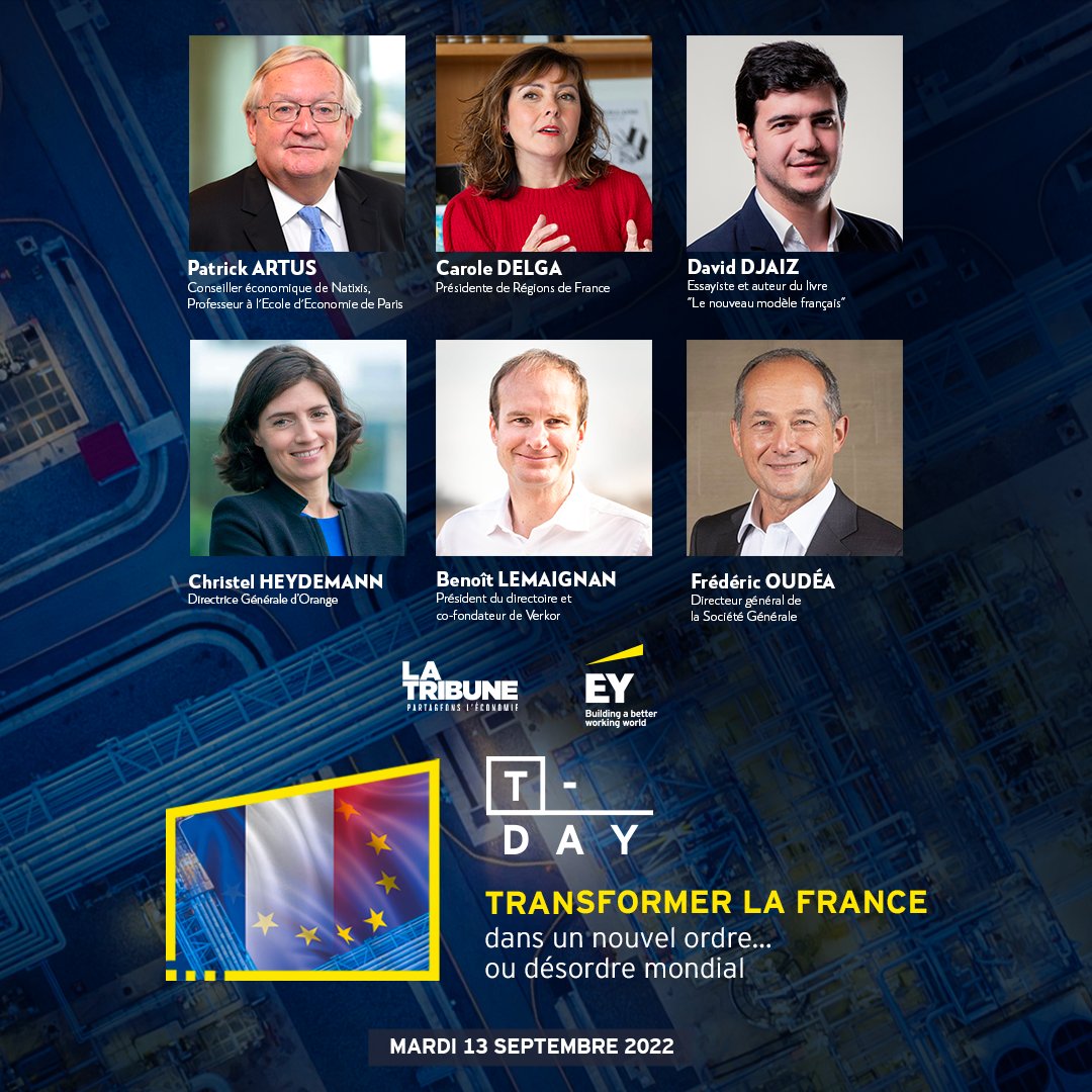 EY et La Tribune organisent la 6e édition du #EYTDAY, le RDV annuel dédié à la transformation. Inscription ici 👉 evenement.latribune.fr/product/ey-t-d… 🌍 #Démondialisation & #Souveraineté seront les thèmes de cette année 🗓️ Le 13.09 dès 18h30 📍 Au Ministère de l’Économie et des Finances