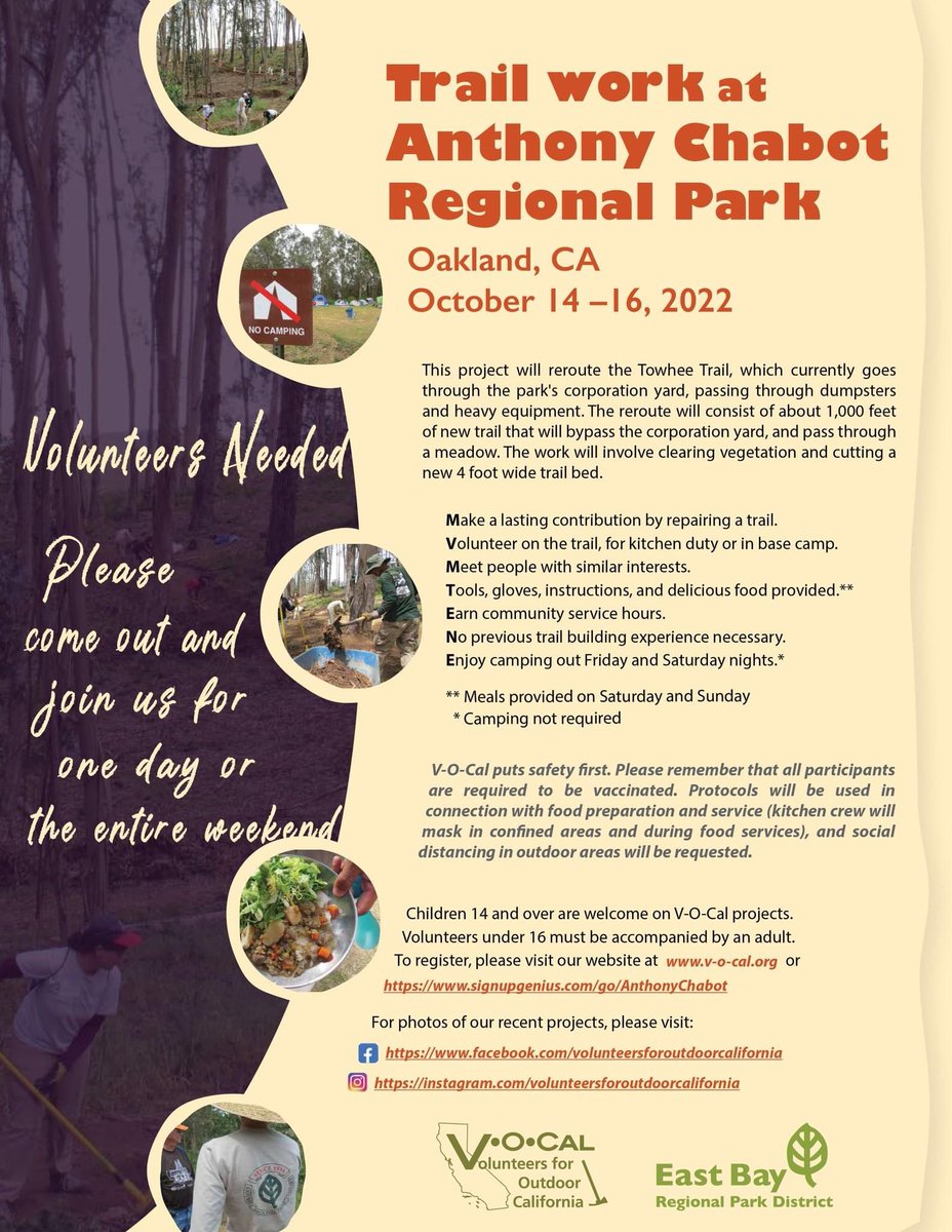 v_o_cal's tweet photo. Join us for another project at Anthony Chabot Regional Park October 14-16! https://t.co/5EzVTCoO7Y