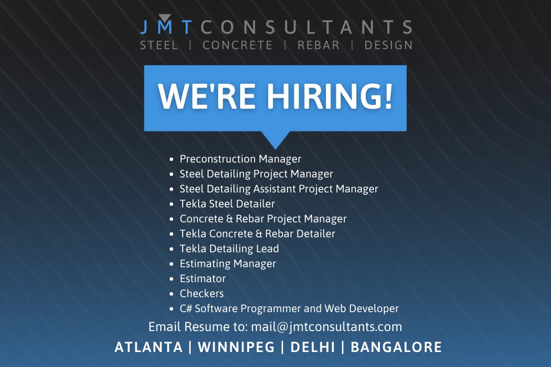 JMTConsultants's tweet photo. WE'RE HIRING! Come join the team at JMT, we have openings for the following positions in Winnipeg, Atlanta, Delhi &amp; Bangalore.

You can apply by emailing your resume to mail@jmtconsultants.com. Our HR team will reach out to your for a confidential discussion. https://t.co/ANvXsnTXka