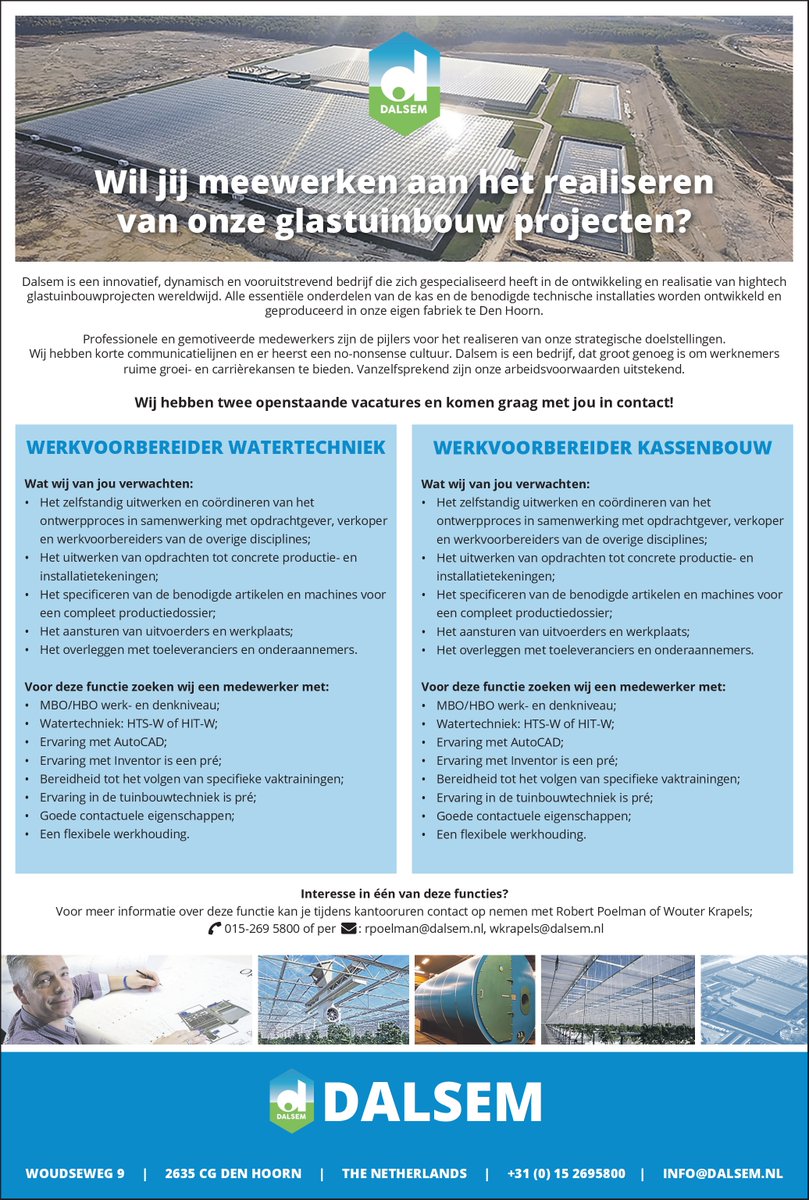 We need more experts at the office! Come check out our vacancies dalsem.com/nl/Vacatures #vacatures #dalsem #complete #greenhouse #projects