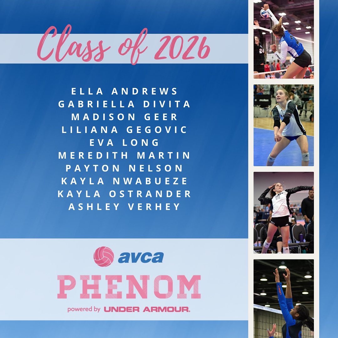 Congrats to our 37 athletes that were named to the AVCA Phenom List! Athletes selected are in the Class ox 2024, 2025 or 2026. Way to go ladies, we are so proud of you!! #leaveyourlegacy