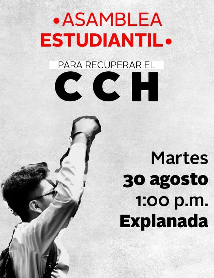 ComencemosMC's tweet photo. Estudiantes del #CCHOriente están convocando una asamblea el día de hoy 30 de Agosto a las 13 h en la explanada del plantel, ya que recientemente las autoridades han quitado los murales y pintas que se encontraban fuera de varios cubículos, ...

#ComencemosInformando 
#UNAM https://t.co/FlDtPcg9EB
