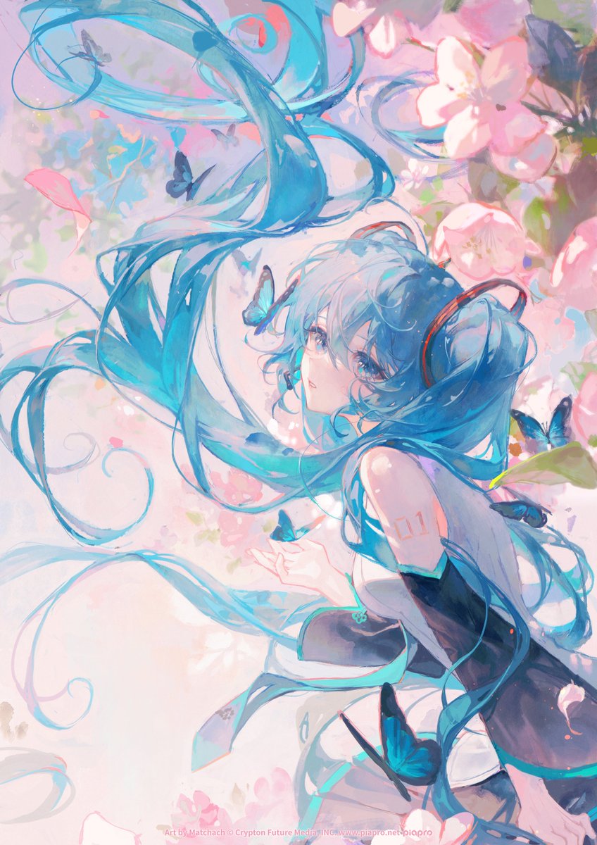 hatsune miku 1girl butterfly long hair solo bug twintails detached sleeves  illustration images