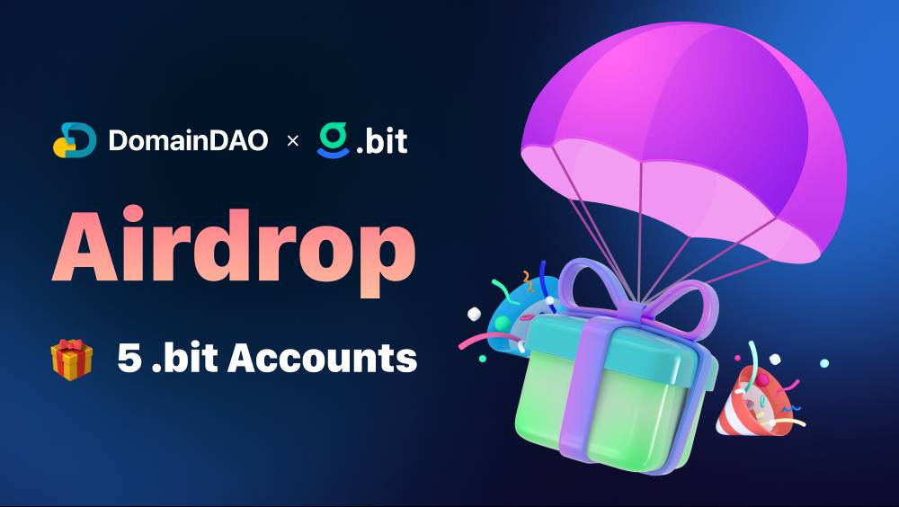 theDomainDao's tweet photo. Did you think that's it for our giveaways? Not quite yet!!🚀

Our new partner @dotbitHQ has generously offered 5 .bit accounts (5 digits and up) to 5 #DomainDAO supporters who contribute a minimum of 0.05 $ETH before our Phase 2 ends (Aug 31, 23:59 UTC)!! https://t.co/2wZIfTSxRk