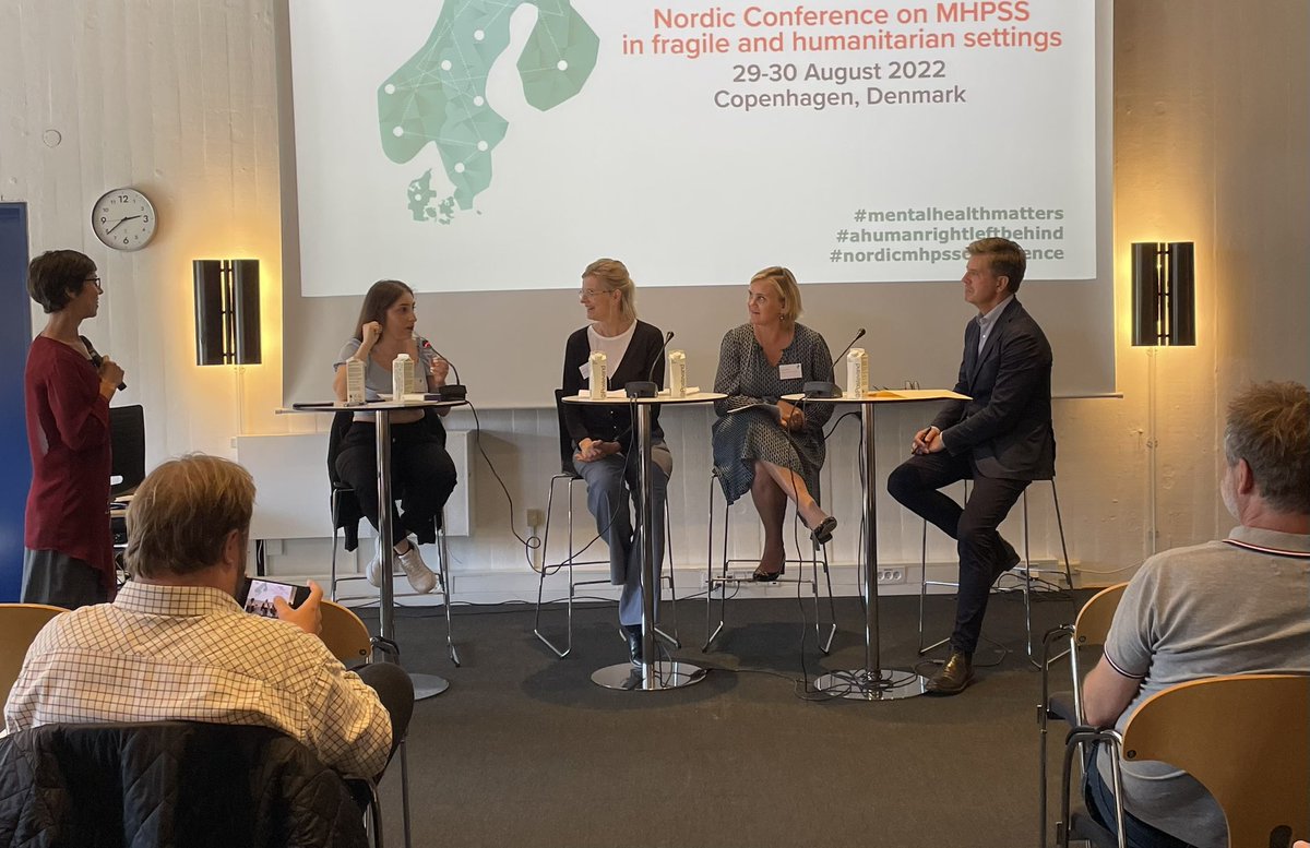 GunnRoset's tweet photo. Joining Nordic colleagues in important discussion on #MHPSS in humanitarian settings. 
Key words :
- mental health both a resource and risk factor
- include young persons
- bring all voices to the table
- the Nordics = a strong voice when joining forces 
#LeaveNoOneBehind https://t.co/fqrCmdRagF