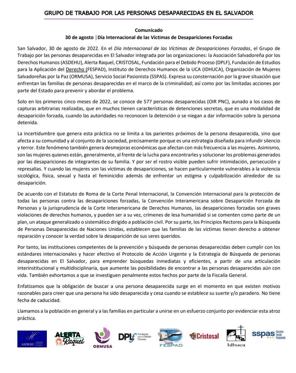 _elfaro_'s tweet photo. #efActualidad | En el marco del Día internacional de las víctimas de desaparición forzada, el grupo de trabajo por las personas desaparecidas en El Salvador, expresó su “consternación por la grave situación” de familiares de personas desaparecidas, en el marco de la criminalidad. https://t.co/v4gSW78AX1