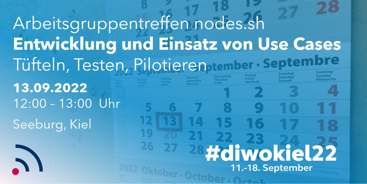 📣 In 2 Wochen treffen wir uns bei der #diwokiel2022 und tauschen uns darüber aus, welche Use Cases mit #LoRaWAN® im Internet of Things in Schleswig-Holstein möglich sind und werden. 

📅 Dienstag 13.09.2022 von 12:00 bis 13:00 Uhr in der Seeburg in Kiel