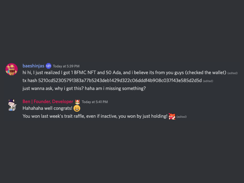 CardanoAirdrops's tweet photo. Bad Fox rewards holders, and that's a fact!

Here @baeshinjas got a little something, and didn't even know why, simply for holding!

Join our server today!
And type " !utilities " in chat to find out more 👀
https://t.co/6IjY1ppkmv #CNFTCommunity https://t.co/EIhJ6Assv1