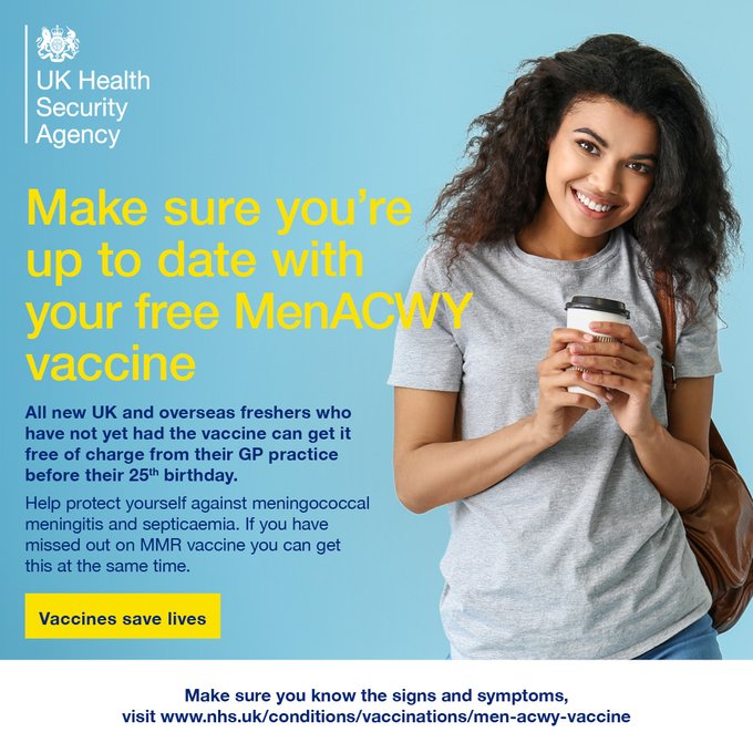 Going to university? Make sure you're up to date with your #MenACWY, #MMR and #COVID vaccines, to protect yourself against a number of highly infectious diseases. For more information, visit: nhs.uk/conditions/vac…