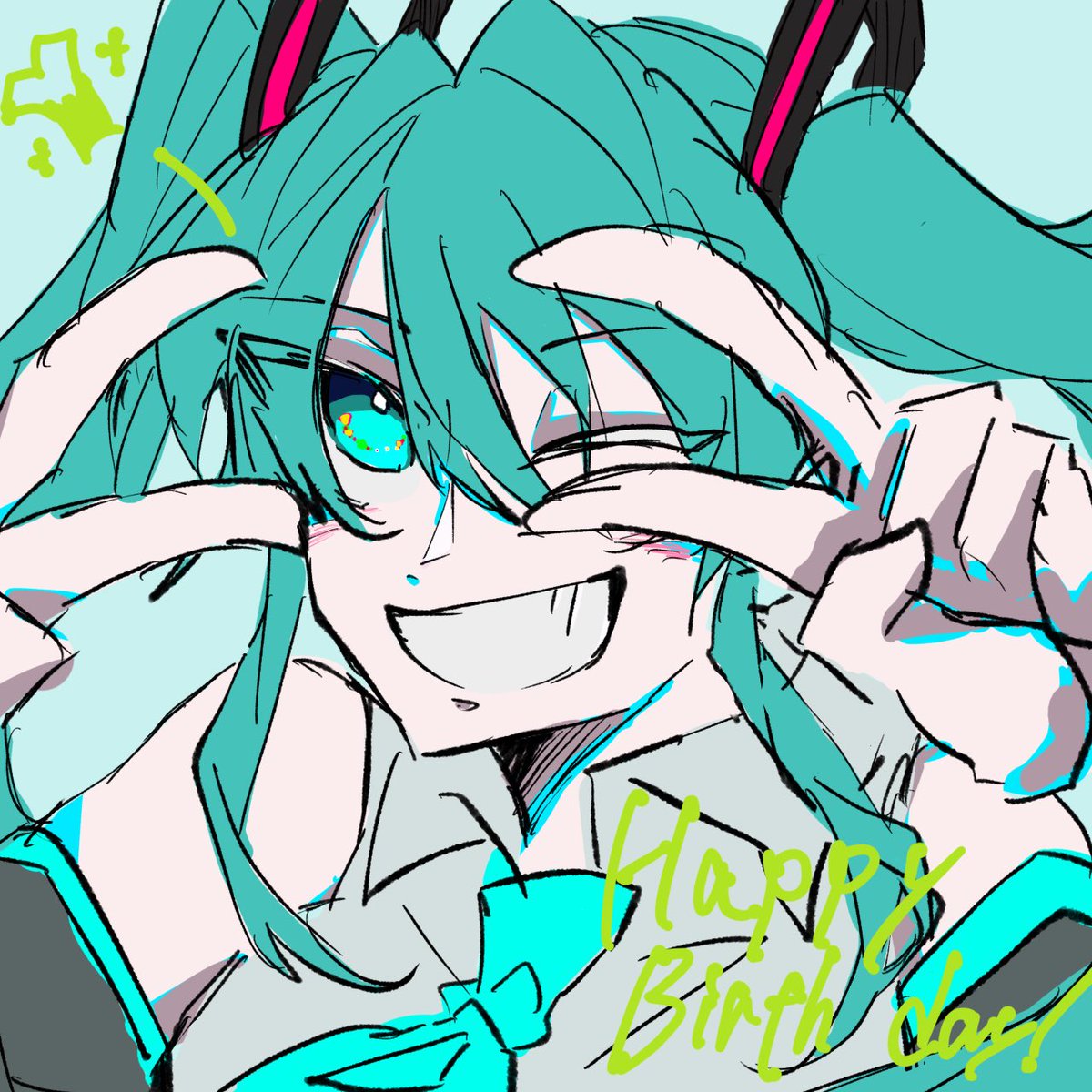 初音ミク「#初音ミク誕生祭2022  #初音ミク生誕祭2022 はっぴーーーー!おめでとう」|もちもちぽたとのイラスト