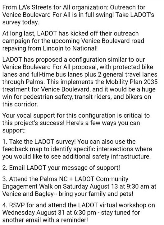 RestoreVeniceBl's tweet photo. They don't care what neighbors here need: 3 travel lanes;  cars parked at the curb;  a conventional or buffered bike lane adjacent to travel lanes. Neighbors support a peak hour bus lane to Lincoln Blvd using the parking lane in exchange for previously removed street parking. https://t.co/vBmc6VkzcQ