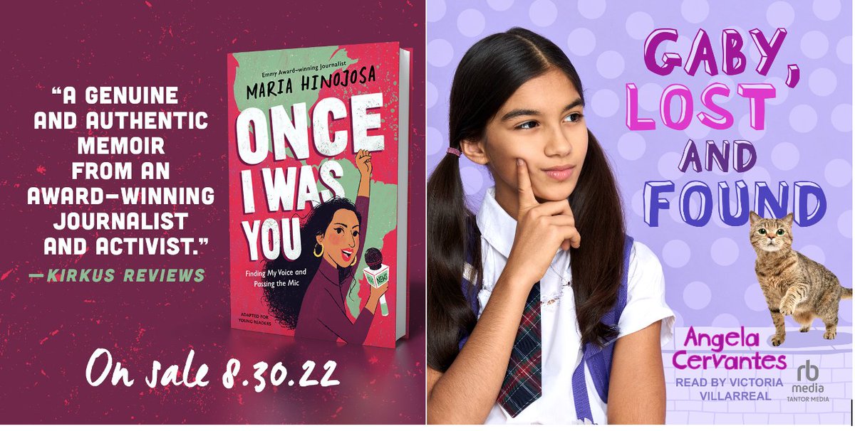 VocesBlog's tweet photo. 😍🥳 Happy double book birthday to Pulitzer Prize winning journalist @Maria_Hinojosa's ONCE I WAS YOU: FINDING MY VOICE AND PASSING THE MIC, and Pura Belpré Honor author @AngelaCervantes' audio edition of favorite GABY, LOST AND FOUND! #mglist #readlatinx #awardwinningauthors 😍 https://t.co/Gwh8VSOnEk