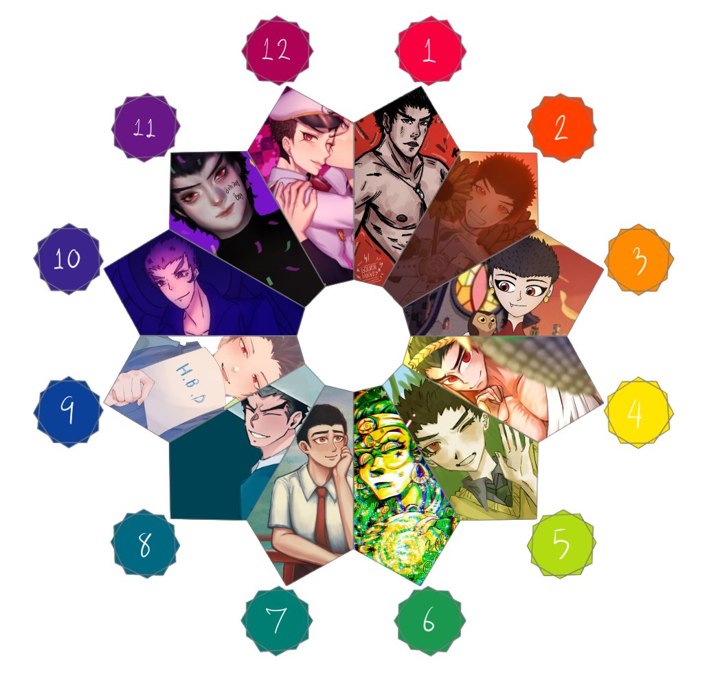 Nearzan_dr's tweet photo. 🎊HAPPY​ BIRTHDAY​ to ours Kiyotaka ishimaru！！！🎊

So I made the 12 colour wheel with my mutuals! Thank you everyone for being a part of this to celebrate Taka's birthday this year 💗💗💗

#石丸清多夏誕生祭2022
#石丸清多夏生誕祭2022
#ダンガンロンパ https://t.co/oFVuUg688h