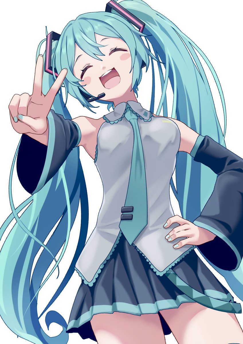 hatsune miku 1girl solo skirt twintails necktie long hair v  illustration images