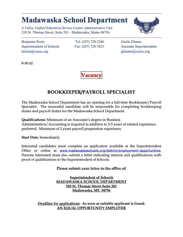 madowls's tweet photo. Got a new opening for a Bookkeeper/Payroll Specialist.  Come join our team! https://t.co/Uhv28VVW9z