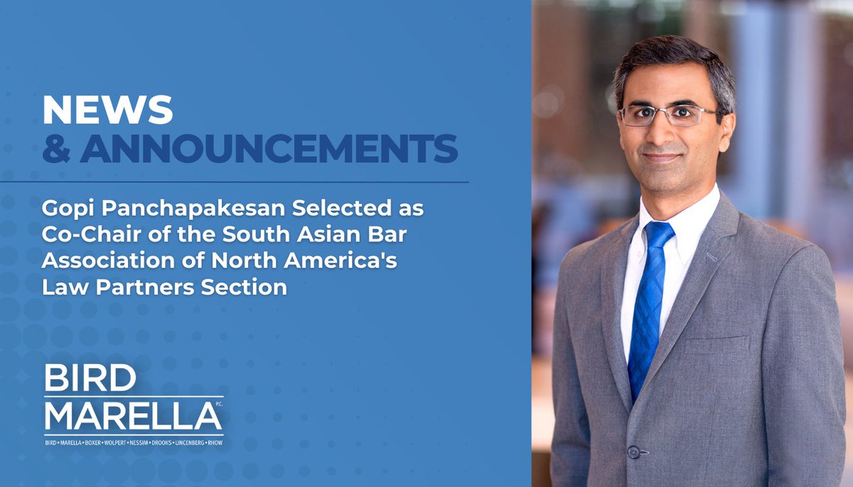 BirdMarella's tweet photo. Congratulations to principal Gopi Panchapakesan on his selection as Co-Chair of the Law Partners Section of the South Asian Bar Association of North America @SABALegal! Read here: https://t.co/6mlgUBSAqC
#LawTwitter #DiversityinLaw #SABA https://t.co/mJTSjKFHD8