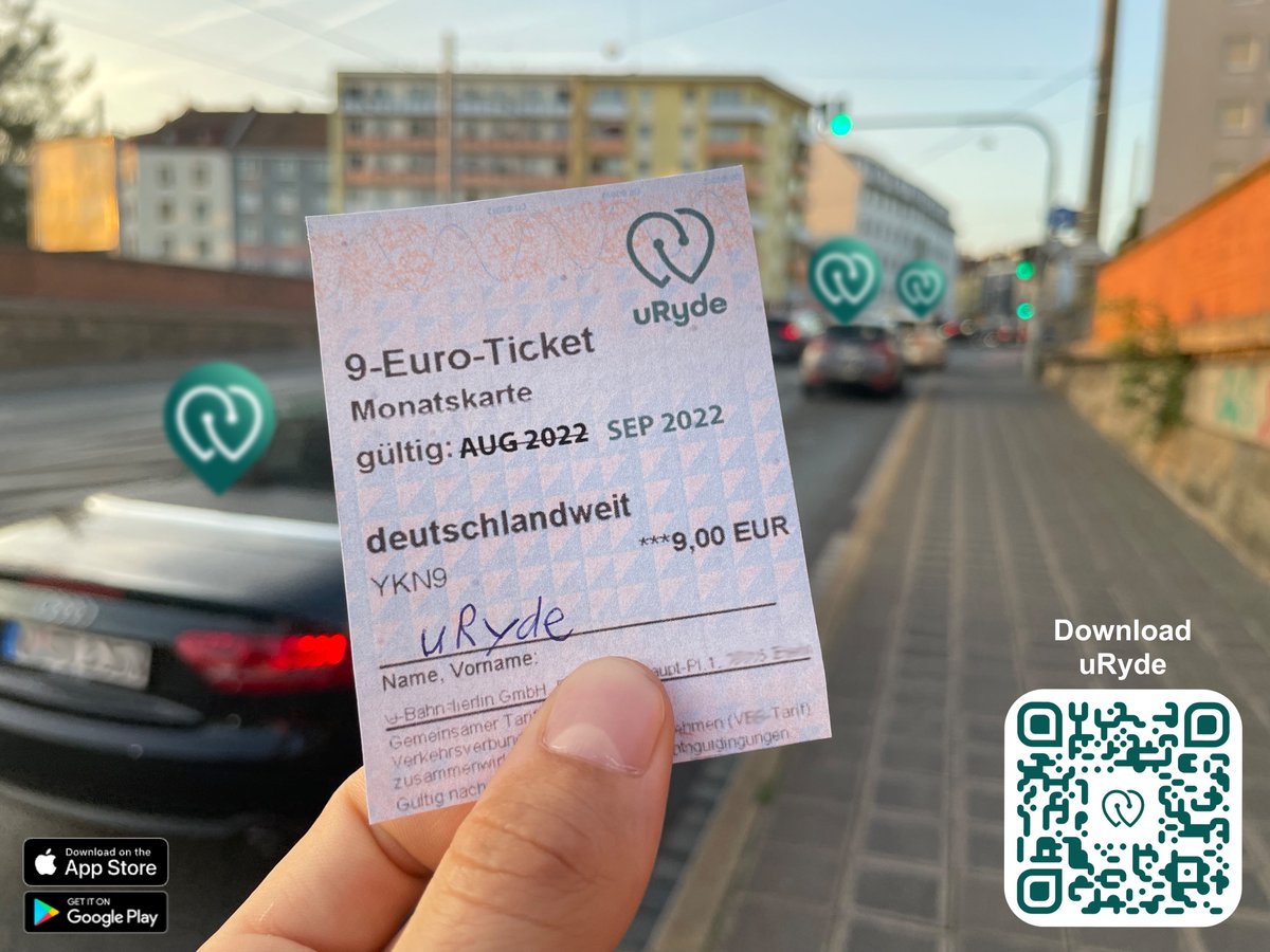 Am 01.09. fällt der Tankrabatt sowie des #9EuroTicket weg und die #Mobilität wird wieder teurer. 

Wir wollen unseren Beitrag leisten und mit unseren Kunden voran gehen:

Das 9 Euro Ticket geht - das uRyde 9 Euro Gutschein-Ticket kommt!
#9EuroTicket #newmobility #verkehrswende