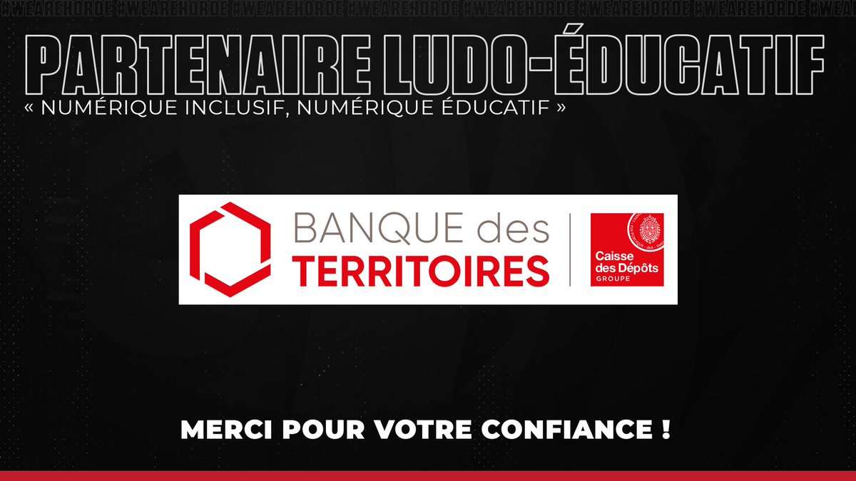 La Horde est très fière d'avoir été sélectionnée pour le dispositif « Numérique Inclusif, Numérique Educatif » par la @BanqueDesTerr ! 🙌

Notre partenaire, la Banque des Territoires, nous aidera à déployer des ateliers ludo-éducatifs partout sur le territoire de la Vienne.